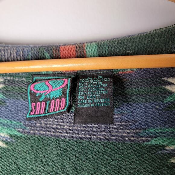 VTG Santana Vest Size Large Green Aztec Print Button Front Western Boho - Picture 5 of 12